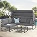 SVITA Maui Gartenmöbel-Lounge-Set mit Dach Outdoor-Sofa Strandkorb-Sonneninsel Stahl Grau
