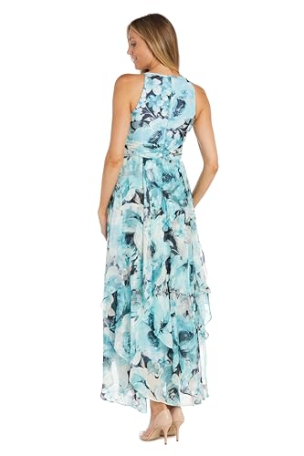 Image of R&M Richards Women's Elegant Halter Neck Floral Chiffon Maxi Dress | Sleeveless Flowy A-line Daytime Casual Style