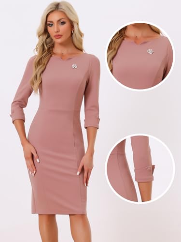 Image of Allegra K Work Dress for Women 3 /4 Sleeve Boat Neck Back Slit Sheath 2026 Professional Bodycon Business Casual Dresses