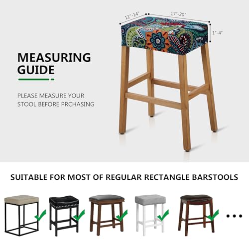 Image of YISUN Stool Covers Rectangle - 2 Pack Stretch Waterproof Saddle Seat Cover Counter Bar Stools Bar Chairs Covers Kitchen Island Chairs Cushion Protector (2, F-deep Blue)