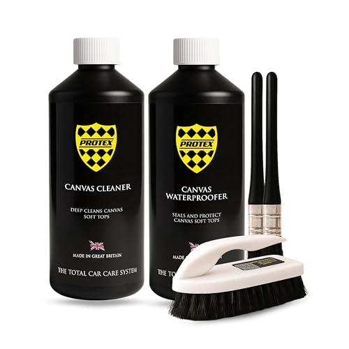 PROTEX Convertible Soft Top Care Kit with Canvas Cleaner & Waterproofer - 500ml Two Applicator Brushes and One Soft Top Cleaning Brush - BRUSH KIT.