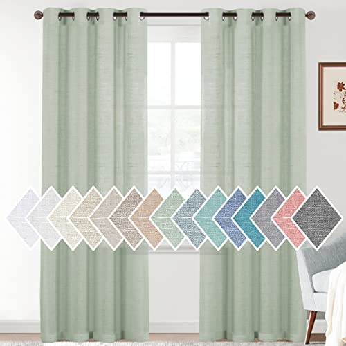 H.VERSAILTEX Linen Sheer Curtains - 84 Inch Semi Sheer Panels with Privacy, Silver Grommets - Light Filtering for Living Room/Bedroom (2 Panels, Sage) by H.VERSAILTEX - Used condition - US$13.33