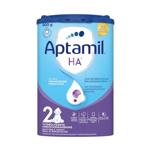 Aptamil HA 2 – Anschlussnahrung nach dem 6. Monat, Mit Omega 3 & 6, DHA, ARA & ALA, Nur Laktose, Ohne Palmöl, Babynahrung, Milchpulver, 1 x 800g