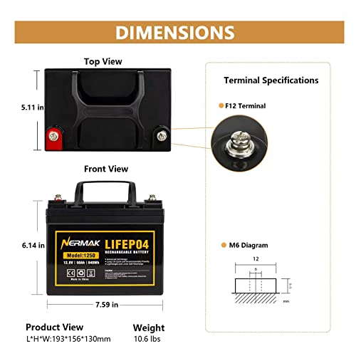 Nermak 12V 50Ah Lithium Lifepo4 Deep Cycle Battery, 4000+ Cycles Lithium Iron Phosphate Rechargeable Battery For Solar, Marine, Home Energy Storage, Off-Grid Applications And More, Built-In 100A Bms #TOP1