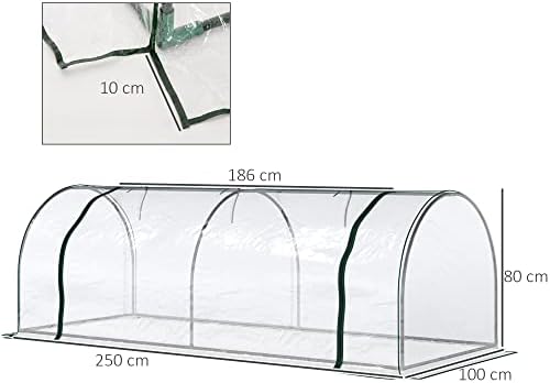 Outsunny Tunnel Greenhouse Green Grow House for Garden Outdoor, Steel Frame, PVC Cover, Transparent, 250 x 100 x 80cm