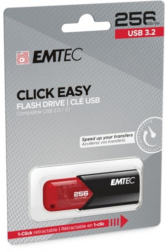 Almacenamiento Externo USB 3.2 Emtec de 256 GB tipo pendrive rojo con conector Click Easy 3