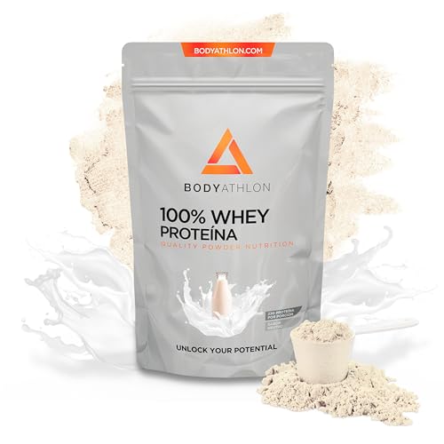 100% Whey Protein – Proteina en Polvo para Ganar Masa Muscular– Suero de Leche- Proteina Masa Muscular - Sin Azucar Sin lecitina de soja- Bodyathlon (500g, Sin sabor)