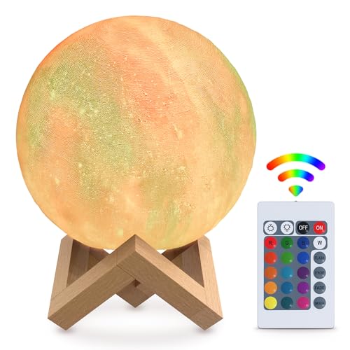Image of Galaxy Lamp, LED Moon Nightlight 5.9 inch - 16 Colors, 4 Modes Mesmerizing Moon Night Light Globe With Touch & Remote Control, Wooden Stand, USB Charging - 3D Printed LED Night Light with Realistic Design