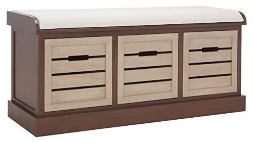 Safavieh Home Collection Briar Farmhouse Brown/Sand 3-Drawer Cushion Storage (Fully Assembled) Bench #TOP4