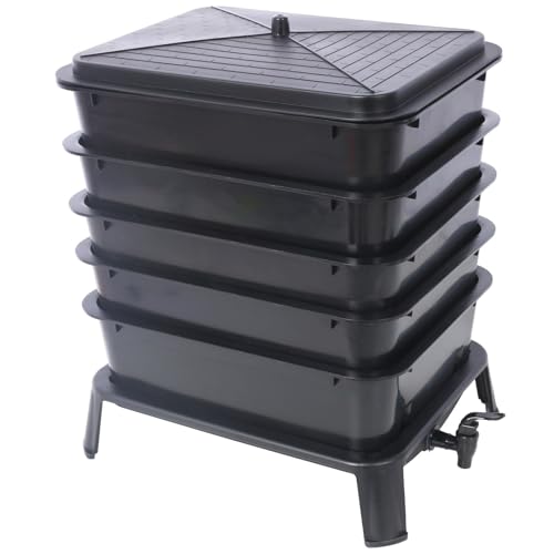FRITHJILL 5-Tray Worm Composting Bin - 50L Vermicomposter Kit for Indoor & Outdoor Use, Easy Setup with Accessories for Efficient Food Waste Recycling, Black