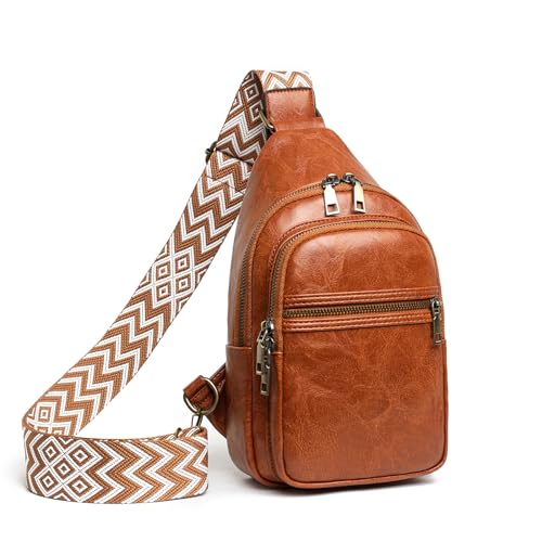 Small Sling Bag for Women Backpack Crossbody Fanny Pack, Chest Bag with Adjustable Strap, Waist Pack for Traveling Brown by BJE - Used condition - US$18.75
