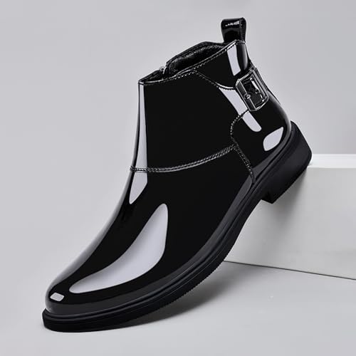 Men's Patent Leather Pointed Toe Dress Chelsea Boots Adjustable Buckle Inner Zipper Ankle Boots Casual Formal Business Booties4