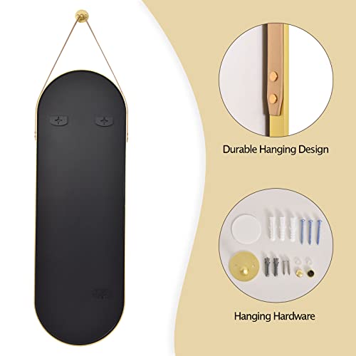 Harritpure Full Length Mirror Oval Hanging Mirror 16"X48" With Leather Strap Aluminum Frame Wall-Mounted Hanging Mirrors For Bathroom Vanity Living Room Bedroom Entryway, Gold #TOP6