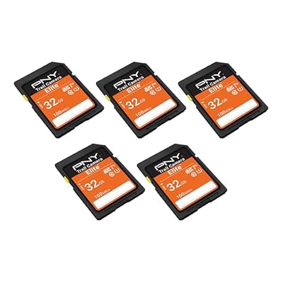 PNY 32GB Elite™ Class 10 U1 V10 SDHC Trail Camera Flash Memory Read Up to 100MB/s, UHS-I, HD Photo & Video, Outdoor Camera, DSLR Camera, Tactile Use, Wildlife Enthusiasts, 5-Pack