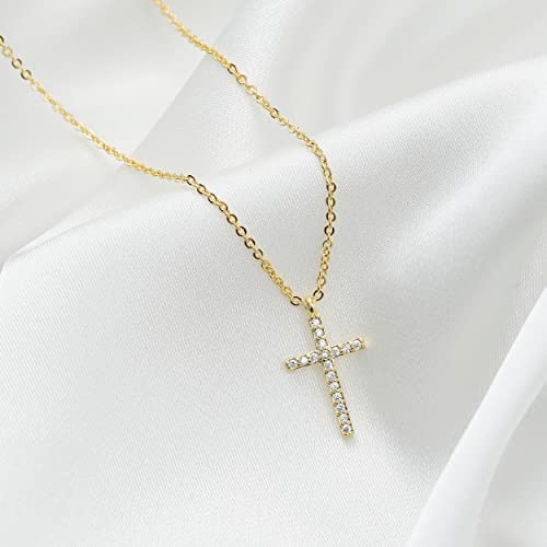 Pencros Gold Diamond Cross Necklace 18K Gold Filled Small Cross Pendant Cubic Zirconia Baptism Gift For Women Girls #TOP3