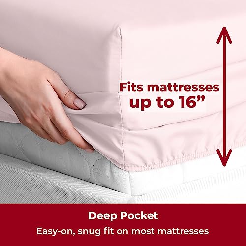 Image of Mellanni Split King Sheets Set - 5 PC Iconic Collection Bedding | Hotel Luxury, Extra Soft, Cooling Bed Sheets - Wrinkle, Fade, Stain Resistant (Split King, Blush Pink)