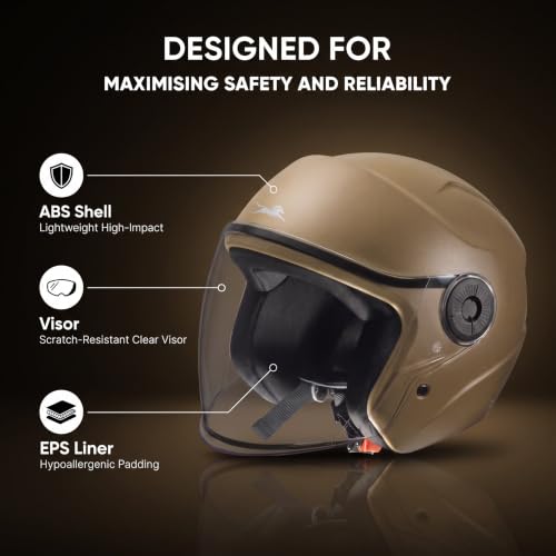 Image of TVS ACE ISI Certified Open face Unisex Helmet with Full Coverage Visor Available in 8 Colors | Lightweight Comfort-Fit Microfiber Liner Equipped with Quick Release Chin Strap