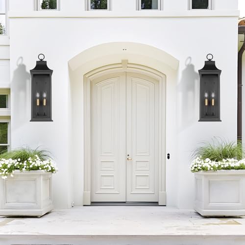 Image of JYZ 2PK 20 inch Exterior Coach Light Wall Mount, Farmhouse Outdoor Entry Wall Lantern Fixture, Exterior Wall Sconce with E12 Base, Anti-Rust Aluminum with Clear Glass Wall Lamp for Porch, Garage, Patio