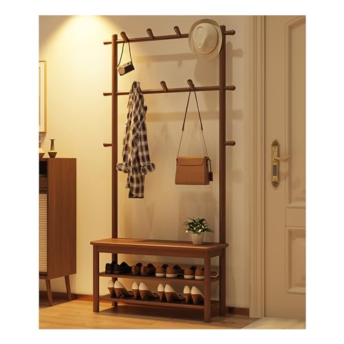Porte-manteau avec banc en bois massif vestiaire 95x30x170 cm