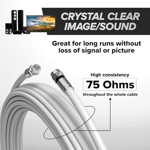 35 Foot White - Solid Copper Coax Cable - RG6 Coaxial Cable with Connectors, F81 / RF, Digital Coax for Audio/Video, Cable TV, Antenna, Internet, & Satellite, 35 Feet (10.5 Meter) — view 4