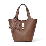 Kadynow Tote Bag for Women Vegan Leather Bucket Purse for Women Top Handle Handbag Shoulder Bag with Detachable Small Purse Brown