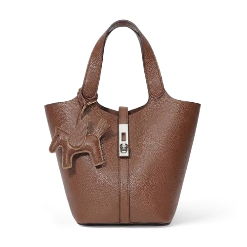 Kadynow Tote Bag for Women Vegan Leather Bucket Purse for Women Top Handle Handbag Shoulder Bag with Detachable Small Purse Brown