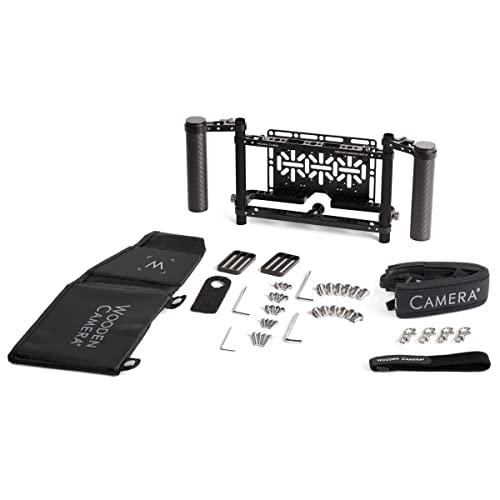 Wooden Camera Director's Monitor Cage v3 with Carbon Fiber Handgrips, Universally Compatible with Any Monitor up to 9 inches, Includes Neck Strap and Sun Shade by Wooden Camera - Used condition - US$178.63