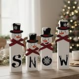 QhgPnt Christmas Decorations, Set of 4 Snowman Tabletop Decor, Traditional Indoor Xmas Decorations, 15 cm Festive Holiday Centerpiece for Home and Kitchen