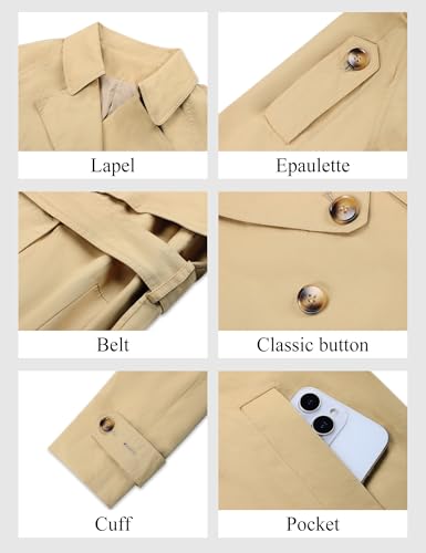 Lingswallow Cropped Trench Coat for Women Double Breasted Lapel Short Jacket Crop Coats with Belt3