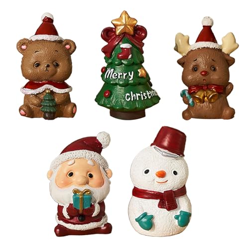 PEWETE 5 個 クリスマスミニフィギュア小道具クリスマスツリー樹脂ギフトボックス付きデスクトップオーナメント彫刻キャビネット本棚用