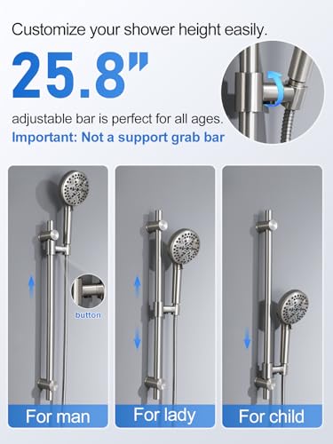 Image of Woindo Shower Faucet Set with Slide Bar, 12 inch Rain Shower Head /8'' Side Shower Head and 10 Setting Handheld Ceiling Mount 3 Push Button Diverter Complete Rainfall Shower System Included Valve Trim Kit
