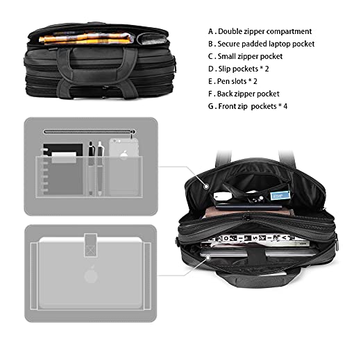 Bostanten Briefcases For Men 17 Inch Laptop Bag For Men Messenger Bag Water-Resistant Computer Bags Expandable Business Office Work Bag Black #TOP3