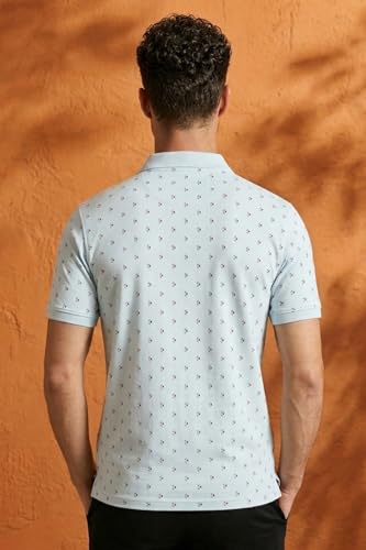 Image of Louis Philippe Men's Regular Fit Light Weight & Breathable Classic Sophisticated Texture Print Half Sleeve Cotton Polo Tshirt