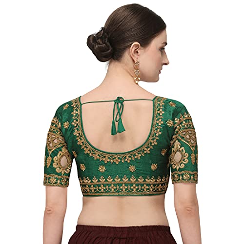 Image of Amrutam Fab Women's Embroidered Phantom Silk Blouse With Round Neck (BL-20077) Free Size