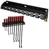 Wenqik Pry Bar Holder Lockable Pry Bar Rack Wall Mount Storage Rack Organizer with Mounting Holes for Workshop, Shed, Garage, Home, up to 10 Tools or Extension Rods