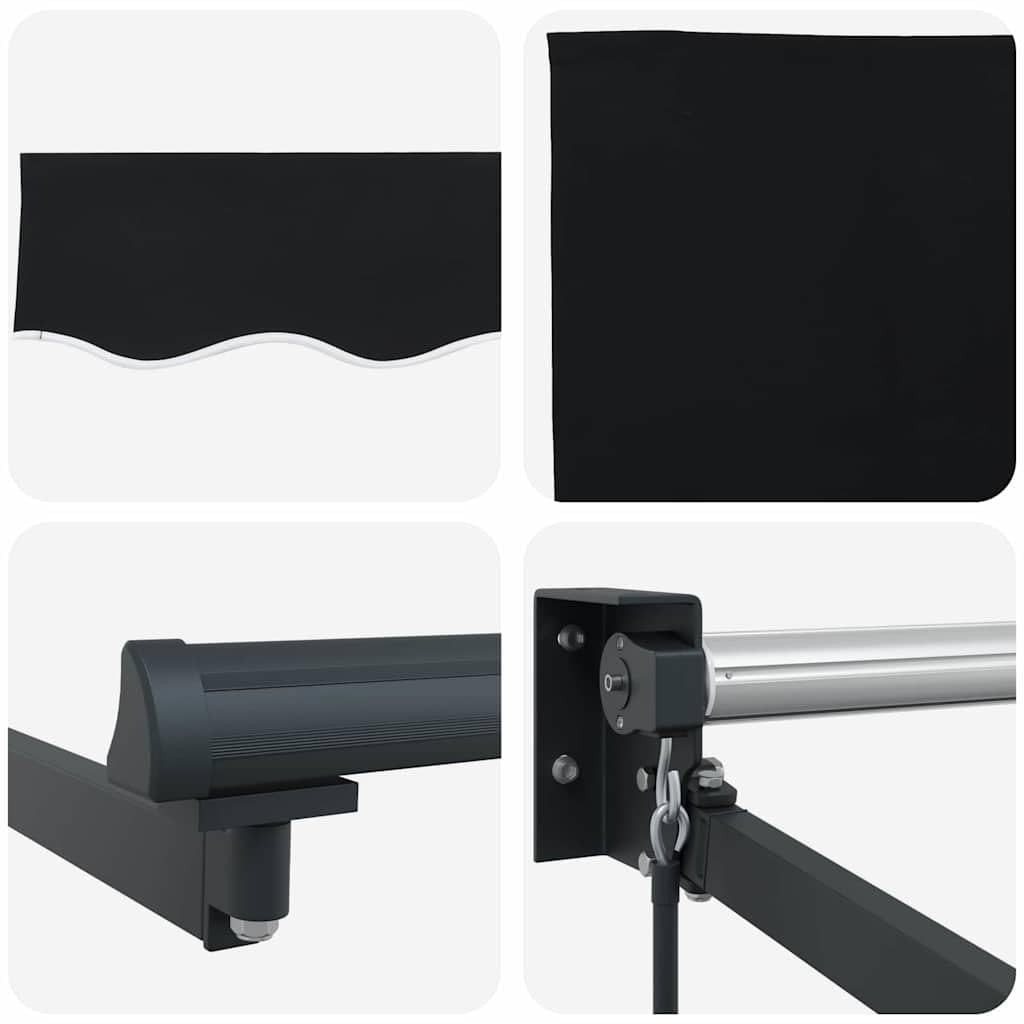 Modern ausziehbare Markise & Sonnensegel Schwarz Polyester-Metall Sonnenschutz für Balkon, Terrasse, Garten (300 x 250 x 165 cm)