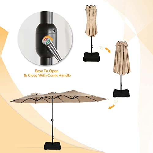 Patio Tree 15 Ft Outdoor Umbrella Double-Sided Market Patio Umbrella With Crank, 100% Polyester, Base Included (Beige) #TOP2