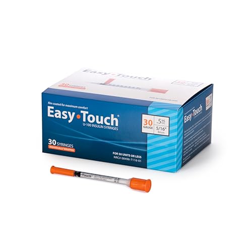 Image of EasyTouch IW U-100 Insulin Syringes (30G 0.5cc 5 /16 inch) - 30 ct. | Individually Wrapped, 50 Unit Capacity, 5 /16 inch Needle Length, Bold Markings for Accurate Dosing, Disposable, Box of 30