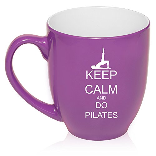 16 oz Large Bistro Mug Ceramic Coffee Tea Glass Cup Keep Calm and Do Pilates (Purple)