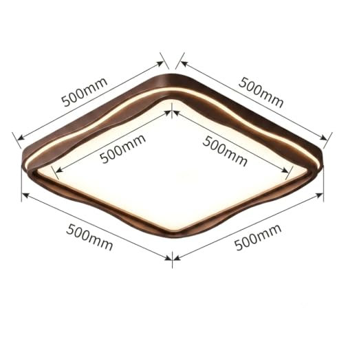 Image of 3C LED Ceiling Light, Modern Designer Ceiling Lamp with Curved Square Frame Design for Bedroom, Living Room, Hall & Home Decor|Walnut-Wood