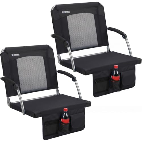 CAMPHILL 2 Pack Stadium Seats with Back Support & Armrests,Portable Bleacher Chairs for Football Games & Events,Sports,Concerts,Outdoor Use,Comfortable,Black