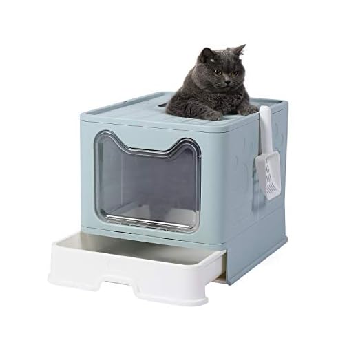GENENIC Large Foldable Cat Litter Box Pan with Lid, Cat Potty ,Top Entry Type Anti-Splashing Cat Supplies with Pet Plastic Scoop(Blue)