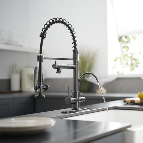 Image of Fapully Commercial 3 in 1 Kitchen Faucet with Sprayer and Water Filler | Oil Rubbed Bronze,Pull Down Sprayer,360 Swivel Spout,Kitchen Sink Faucet with Drinking Water Faucet Fit for 1 or 3 Holes