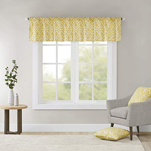 Madison Park Delray Printed Diamond-Rod Pocket Valance , Contemorary Valances For Windows , 50X18" , Yellow #TOP23