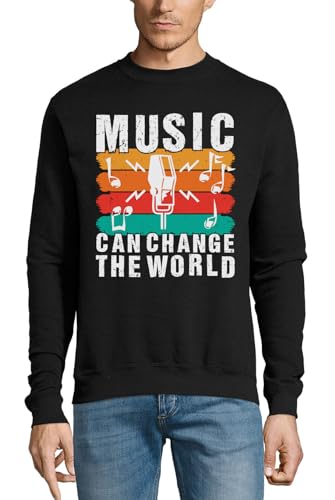 Pull en coton noir homme et femme sweat Music Can Change The World