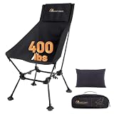 MOON LENCE Oversized High Back Camping Chair with Pillow for Adults, Height Adjustable Folding Chair with 400 lbs Capacity, Hidden Pillow Pocket & Wide Seat for Camping, Fishing, Base Camp, Black