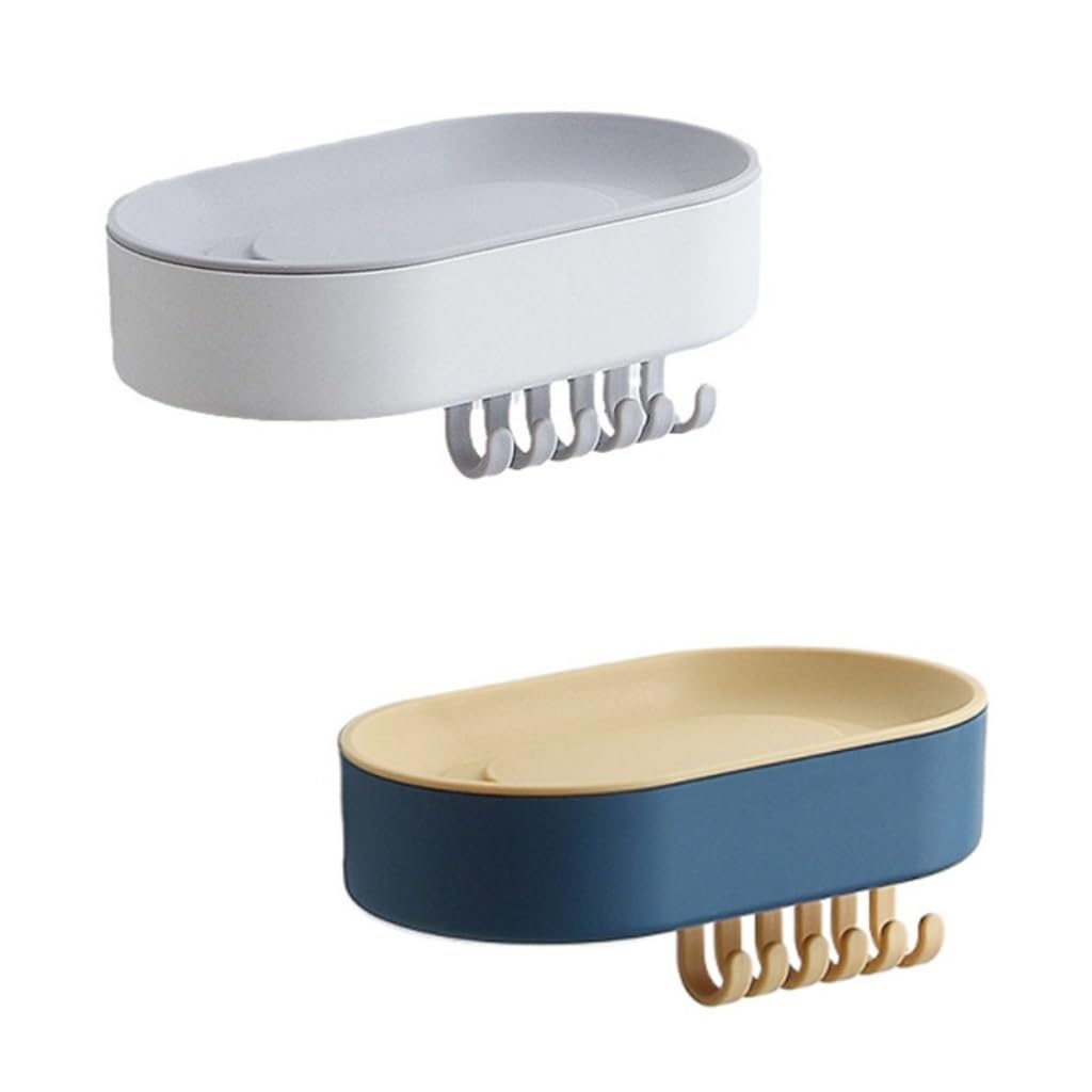 soap dish, Soap Dish 2 pcs Wall Mounted No Punch Drain Multicolor(Blue+white)