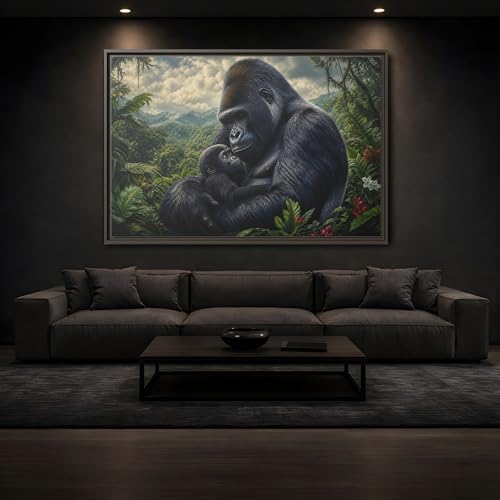 Tableau gorille et son petit en toile encadrée noir 60x40 cm - 3