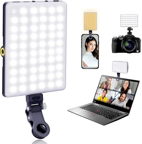 60 LEDs Selfie Light, 3 Lighting Modes, Rechargeable Clip on Phone/Laptop/Camera Light & CRI 97+ for Laptop/Phone, iPhone Camera, Video Conference, Youtube, TikTok, Makeup Vlog (Black)