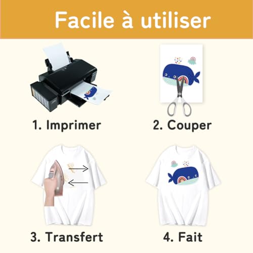 TranSmile A4*10 Papier Transfert Tee-Shirt/Textiles blancs et clairs, – vue 5